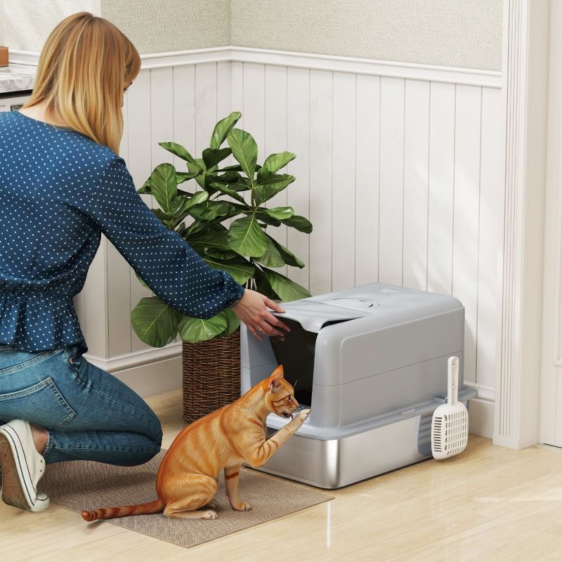 Katzentoilette Edelstahlwanne Mit Filter, pour Katzen Bis 6kg, Gris/Argent_voghion.com