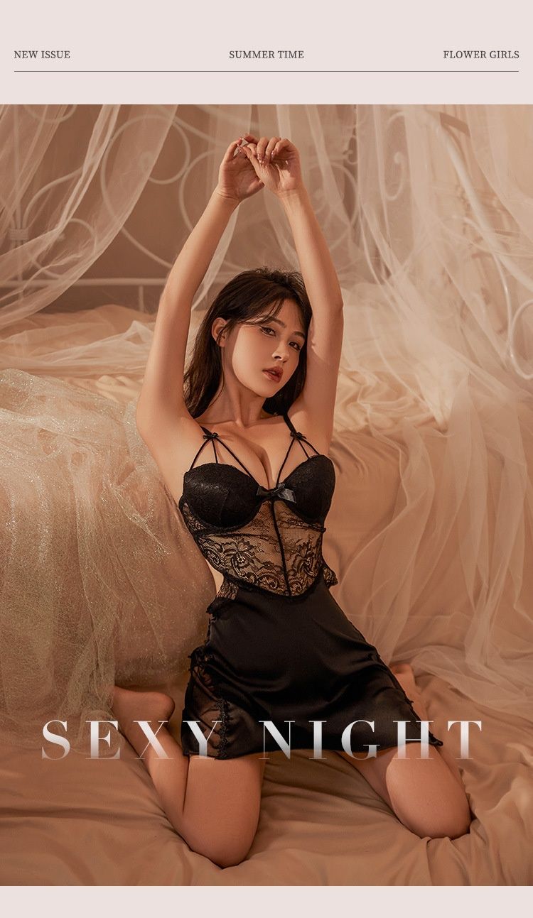 LuvBox Meinair New Women's Sexy Strap Nightdress With Chest Pads Tempting Transparent Hot Erotic Lingerie_voghion.com