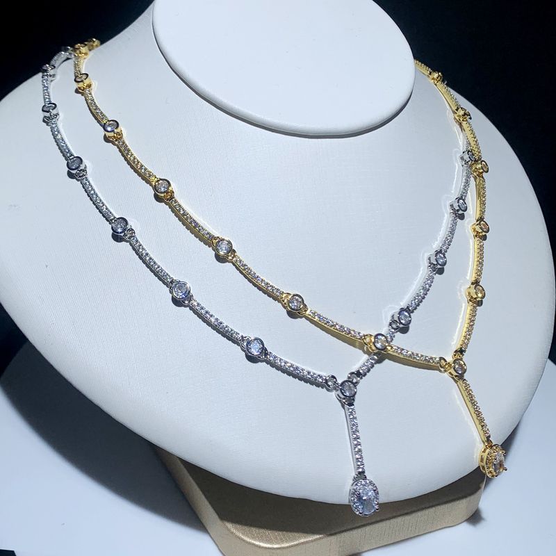 Damessieraden Punk Stijl Geometrische Ovale Zirkonia Ketting, Minimalistische Laagjesketting voor Dagelijks Gebruik, Zilver & Goud_voghion.com