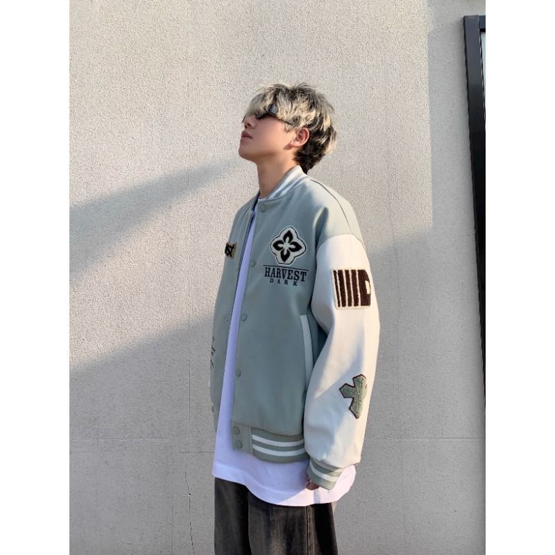Retro-Baseballjacke mit gesticktem Schriftzug – Unisex Oversized Varsity Style (M-XXXL, 2 Farben)_voghion.com