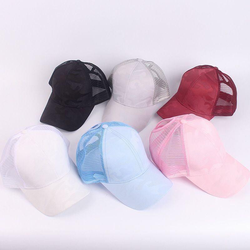 Women's Baseball Breathable Printed Ponytail Mesh Casual Versatile Sun Hat Summer Sunshade Duckbill Cap_voghion.com