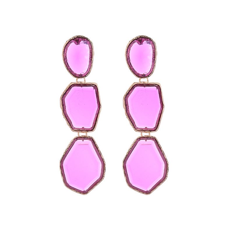 Orecchini in lega di resina trasparente alla moda e alla moda, stile lungo da donna, orecchini geometrici irregolari multistrato_voghion.com