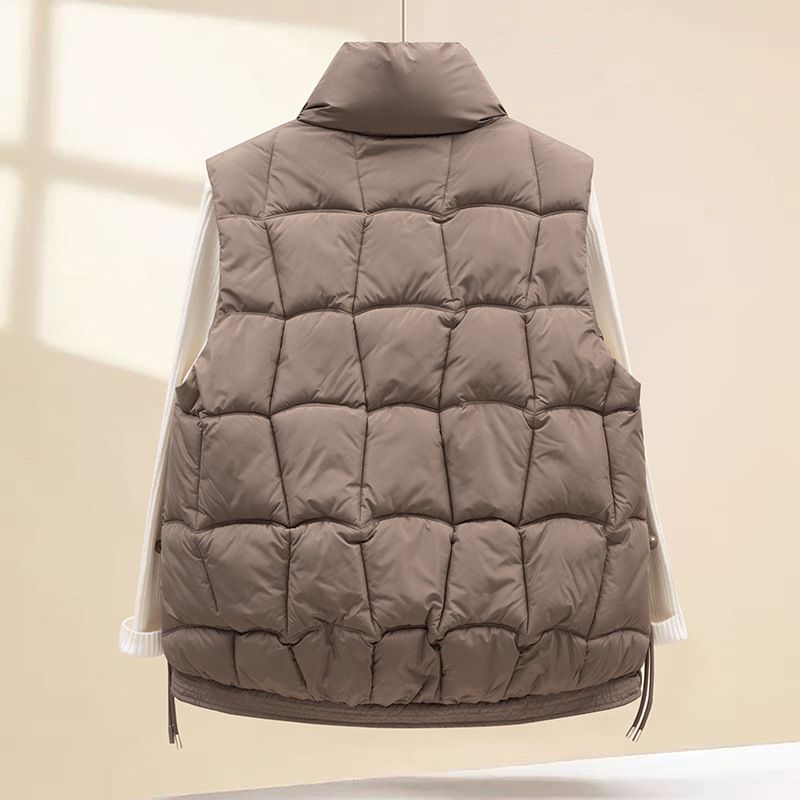 Women's Quilted Vest With Hood - Polyester Puffer Jacket For Winter, Streetwear Fashion, Oversized Fit, Zip Front_voghion.com