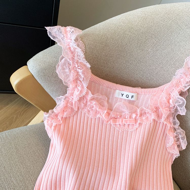Damenbekleidung Real Shot Spot Sommer Neue kurze Spitze Pure Desire Style Süße heiße Mädchen Eis Seide gestrickte Leibchen Weste weiblich_voghion.com