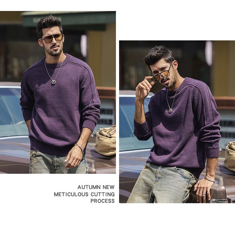 Maglione oversize a righe in maglia – Pullover unisex con trama a onde in morbido misto cotone (S-4XL, color lavanda/carbone/talpa)_voghion.com