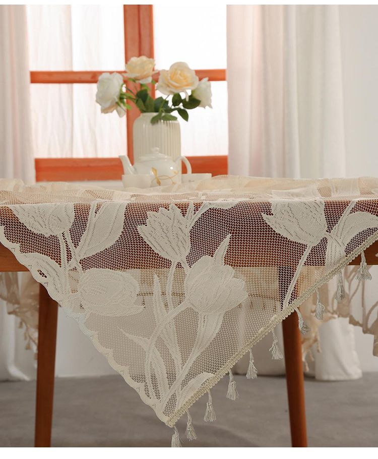 Nappe en dentelle vintage – Élégante nappe rectangulaire avec bordure à ourlet pour table à manger/table basse/toile de fond photo_voghion.com