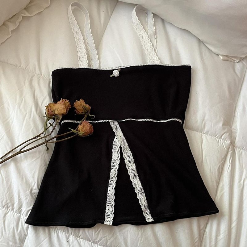 waarme Verkaf Gaono 90er Vintage Spitzenbesatz Crop Fairy Retro Grunge Y2K Camis Front Split Kuerzärm Tops Chic Fraen Mëllechmeedchen Weste_voghion.com