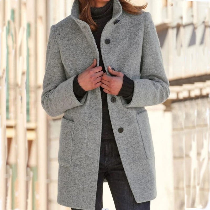 Vintage-Wollmantel mit Knöpfen für Damen_voghion.com