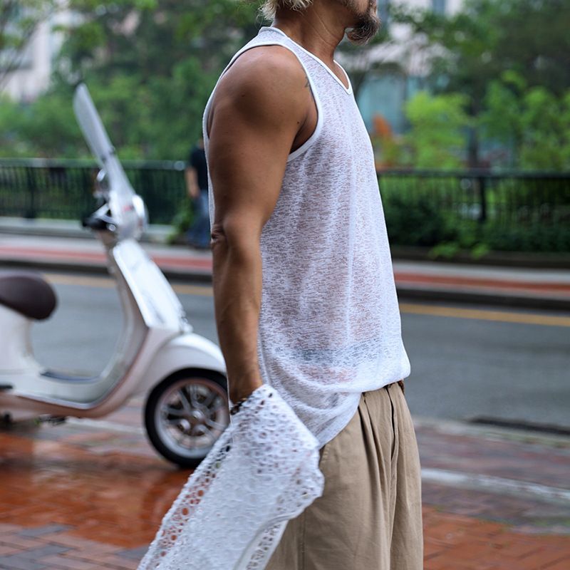 Ensemble 2 pièces pour homme, gilet et t-shirt sans manches, décontracté et respirant, coupe ample, couleur unie, idéal au quotidien (blanc, noir) - S-XXXL_voghion.com