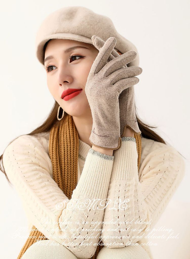 Winter Women's Fleece-Lined Warm Wool Spring And Autumn Driving Cycling Touchscreen Cashmere Gloves Wholesale_voghion.com