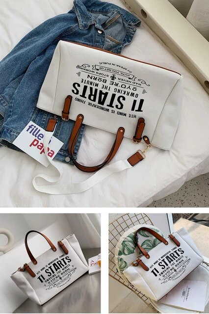 Yogodlns Mode Canvas Handtas en Portemonnee Vrouwelijke Schoudertas met grote capaciteit Letter Design Crossbody Tas Casual Totes Bag Bolsa_voghion.com