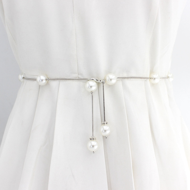 Zhuoxinder Réglable Ajusté Longue Chaîne De Taille Délicate Élégante Perle Acrylique Femmes Ceinture Mince Vêtements Ornement-Argent_voghion.com