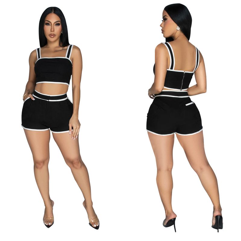 Abbigliamento da donna Pantaloncini con bretelle tinta unita Set da due pezzi da donna_voghion.com