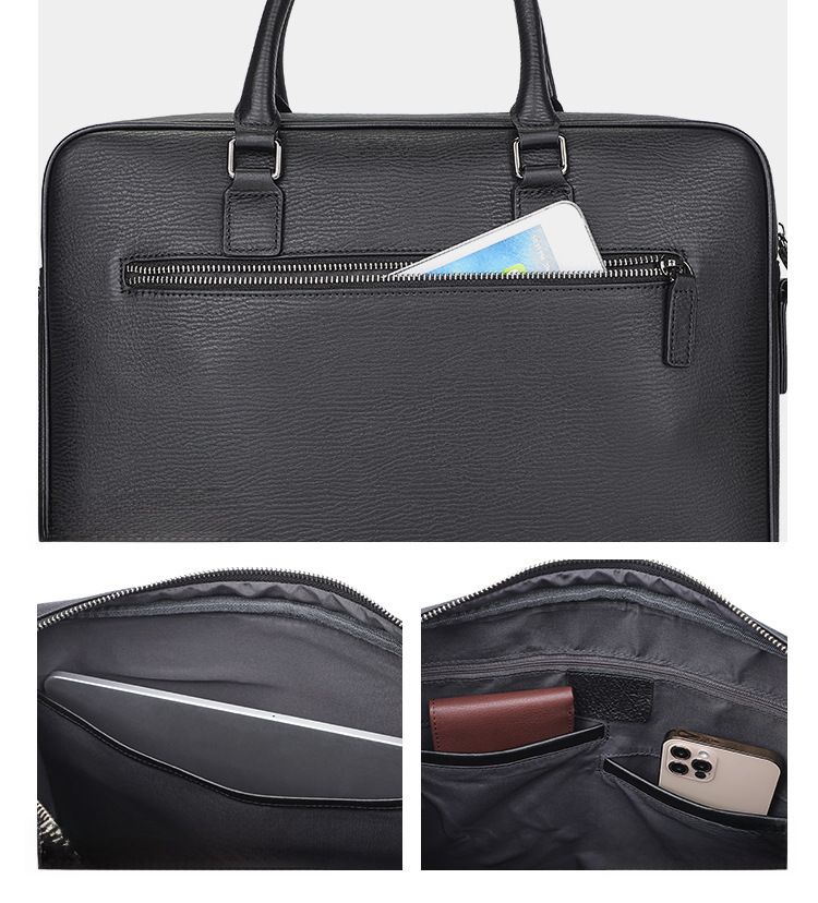 Cameda new men's handbag first layer cowhide business computer bag genuine cowhide shoulder a4 business trip briefcase_voghion.com