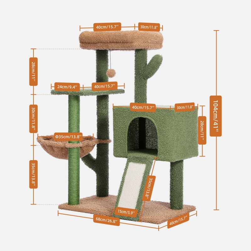 Cactus Cat Tree Tower with Sisal Scratching Post Board for Indoor Cats Condo Kitty Play House Perch rascador gato arbre à chat_voghion.com