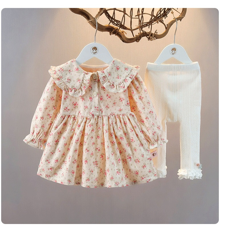 kid's clothing Floral three-piece autumn dress for baby girls Western style little girl dress set_voghion.com