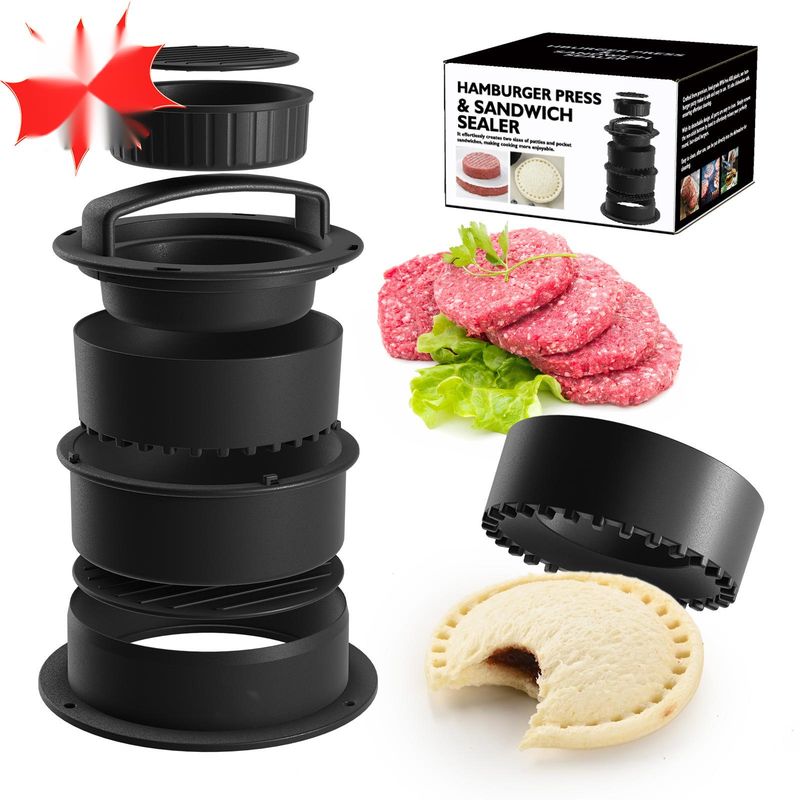 Yeni ABS Burger Pres Sandviç Kesici 4'ü 1 Arada Mutfak Aleti Manuel Et Köftesi Kalıbı_voghion.com