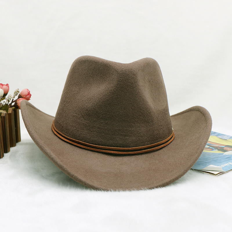 Cowboy hat Sheep felt top hat Western gentleman hat wool felt hat jazz hat men's winter hat_voghion.com