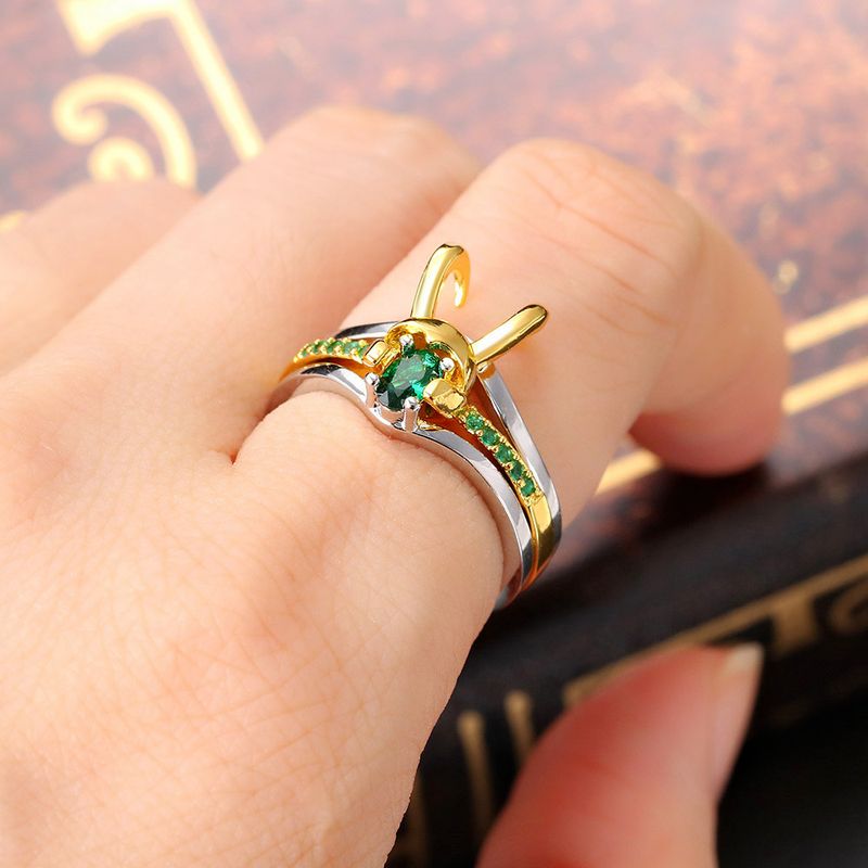Klaar voorraad Loki ringensets voor vrouwen Superheld Thor Groene kristal bijpassende kroonhelmringen Stapelbare sieraden Unisex Cosplay_voghion.com