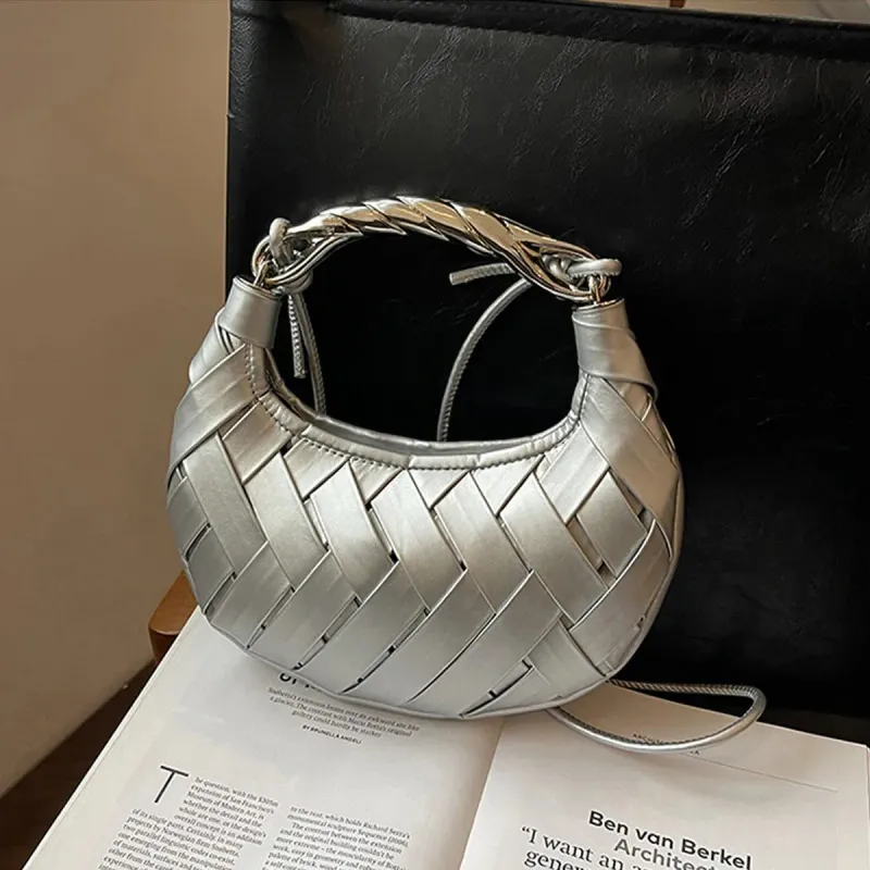 La sensazione di lusso di intrecciare borse da donna in PU, borse della spazzatura alla moda e tracolle con texture sociali quotidiane_voghion.com