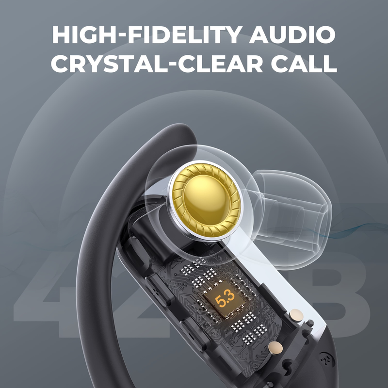 Auricolare wireless con durata della batteria ultra lunga con microfono a cancellazione del rumore ENC, custodia di ricarica wireless con display digitale a LED, auricolari sportivi ganci per IOS_voghion.com