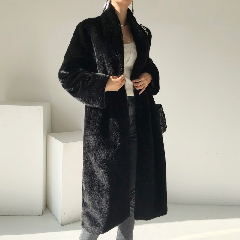 Women's Clothing mink coat mid length women's plush coat stand collar winter new black mink fur_voghion.com