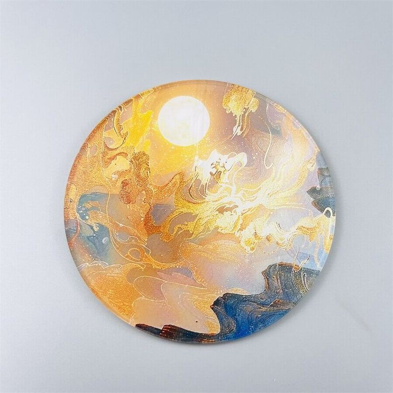 Ink Painting Acrylic Coasters - Heat-Resistant & Non-Slip Round Drink Mats (Set Of 4) - Traditional Oriental Home Decor For Tea & Coffee_voghion.com
