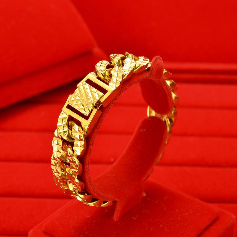 Vergoldetes Sandgold, breite Version, flaches Armband, NK-kubanische Kette, modischer Herrenschmuck_voghion.com
