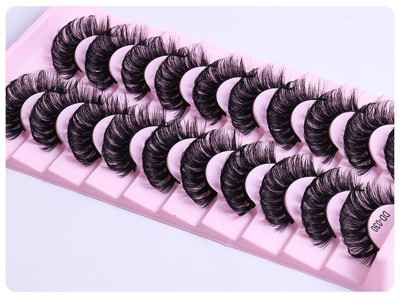 Lash extension set 10 pairs of large curly false eyelashes Natural eyelashes Thick black cotton false eyelashes_voghion.com