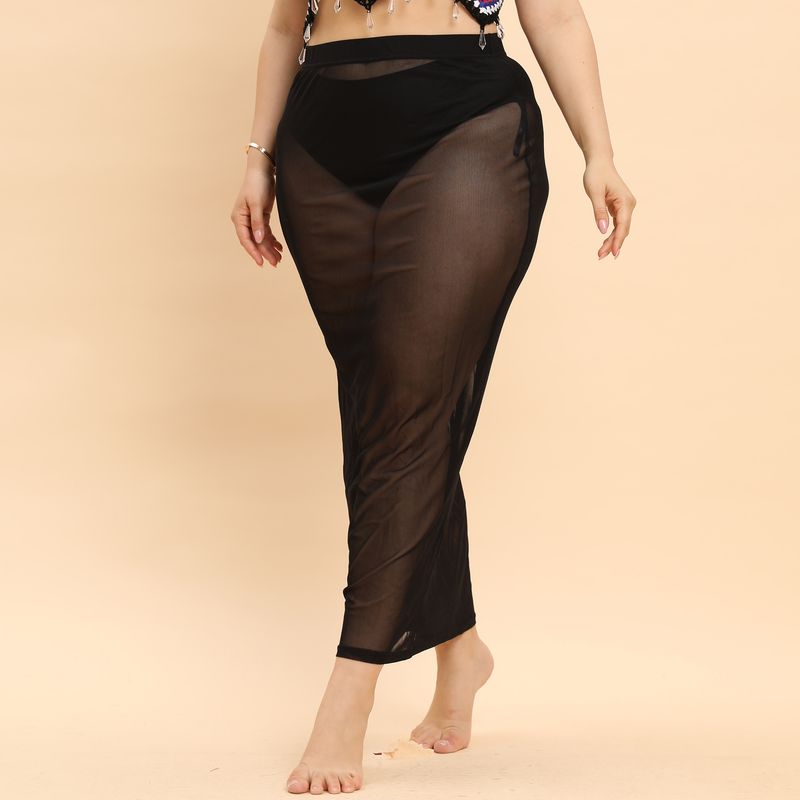 Strandkleid für Damen in Übergröße, sexy, durchsichtiger Netzrock im Badeortstil_voghion.com