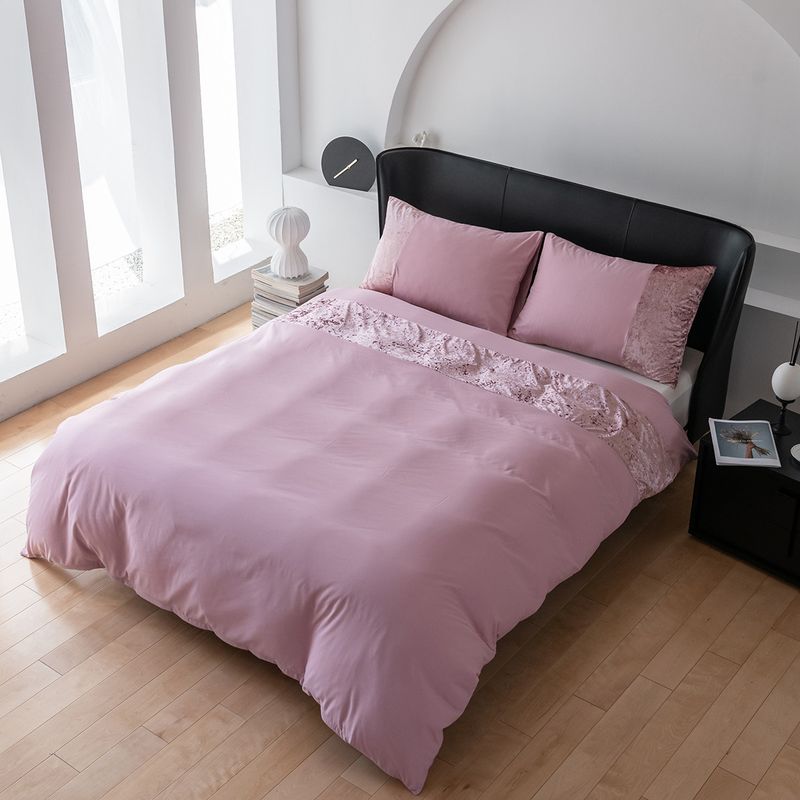 Hometextiel beddengoed driedelige fluwelen patchwork effen kleur dekbedovertrekset_voghion.com