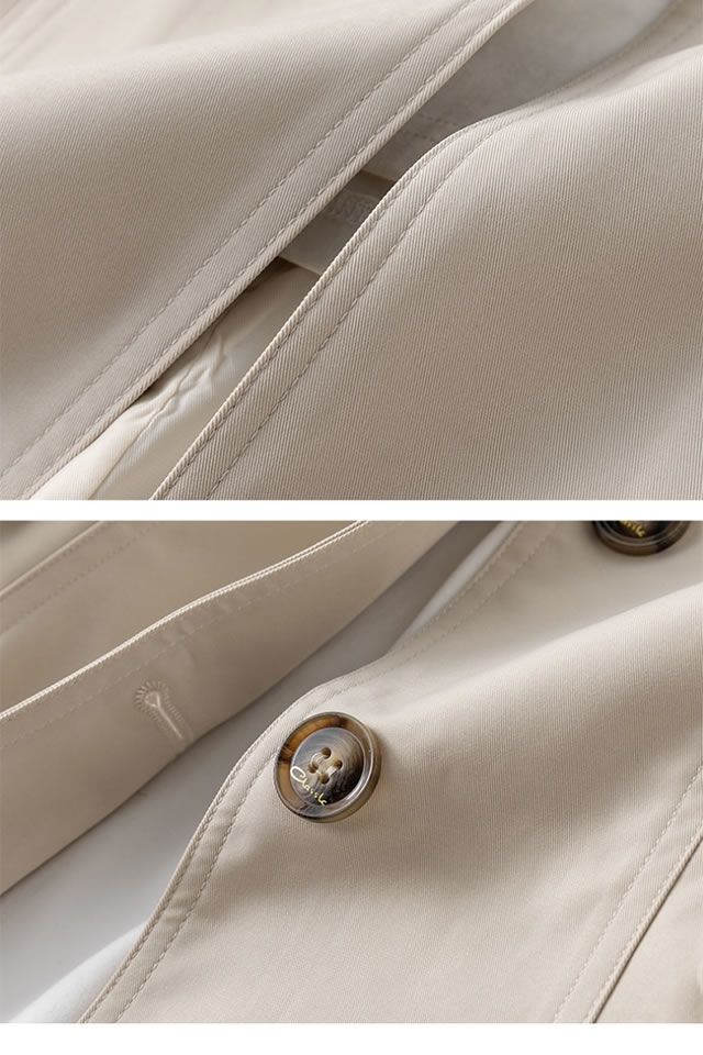 Trench slim fit da donna, giacca casual a maniche lunghe di media lunghezza con colletto a revers (cachi, rosa, nero, beige)_voghion.com