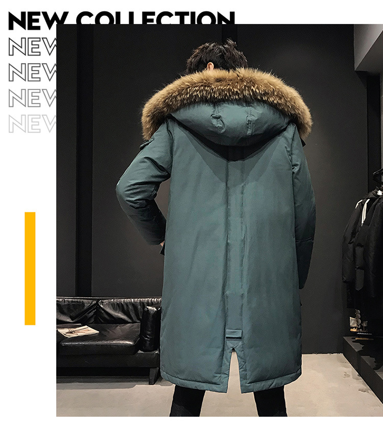 Herrenbekleidung 2024 Neue Winter-Daunenjacke für Herren, lang, verdickt, warm, großer Pelzkragen, trendiger, lockerer weißer Entendaunenmantel mit Kapuze_voghion.com