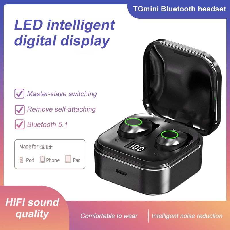 TG02Mini Bluetooth-Headset, 5.1 TWS, Touch-Digitaldisplay, Geräuschreduzierung, geringe Verzögerung, kabelloses Mini-Sport-Headset_voghion.com