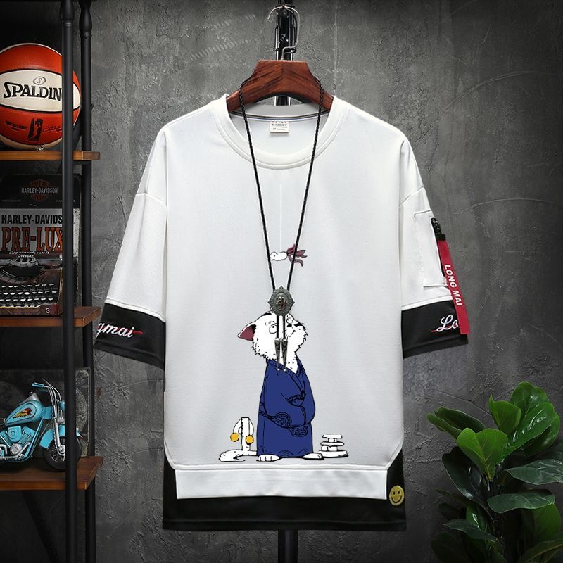 Summer printed short T-shirt, men's trendy brand loose fitting two-piece, quarter Instagram trend versatile half sleeved_voghion.com