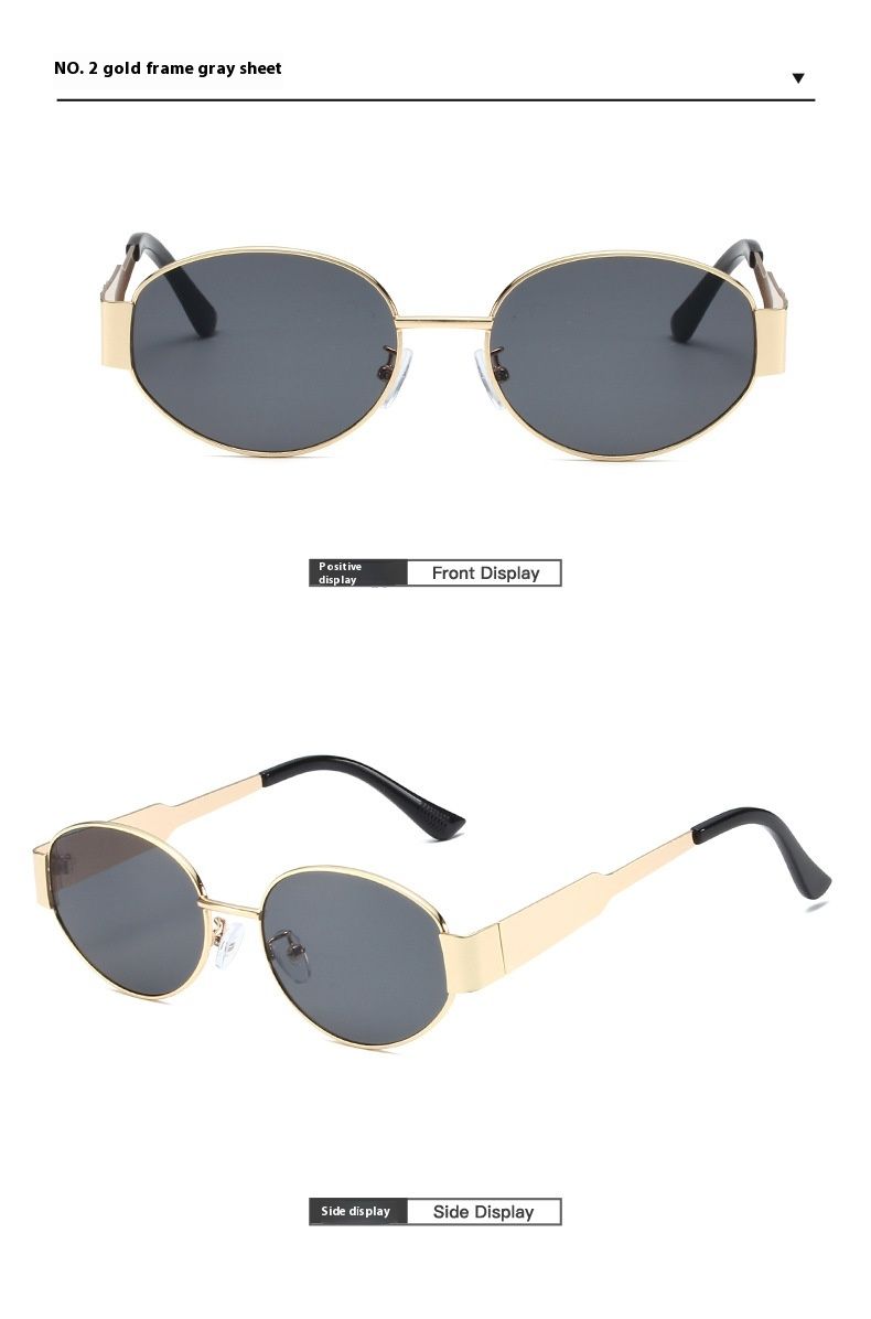 Retro New Small Frame Fashion Sunglasses Hong Kong Style Wear and Match Travel Sunglasses Full Frame Casual Elliptical Frame Glasses_voghion.com