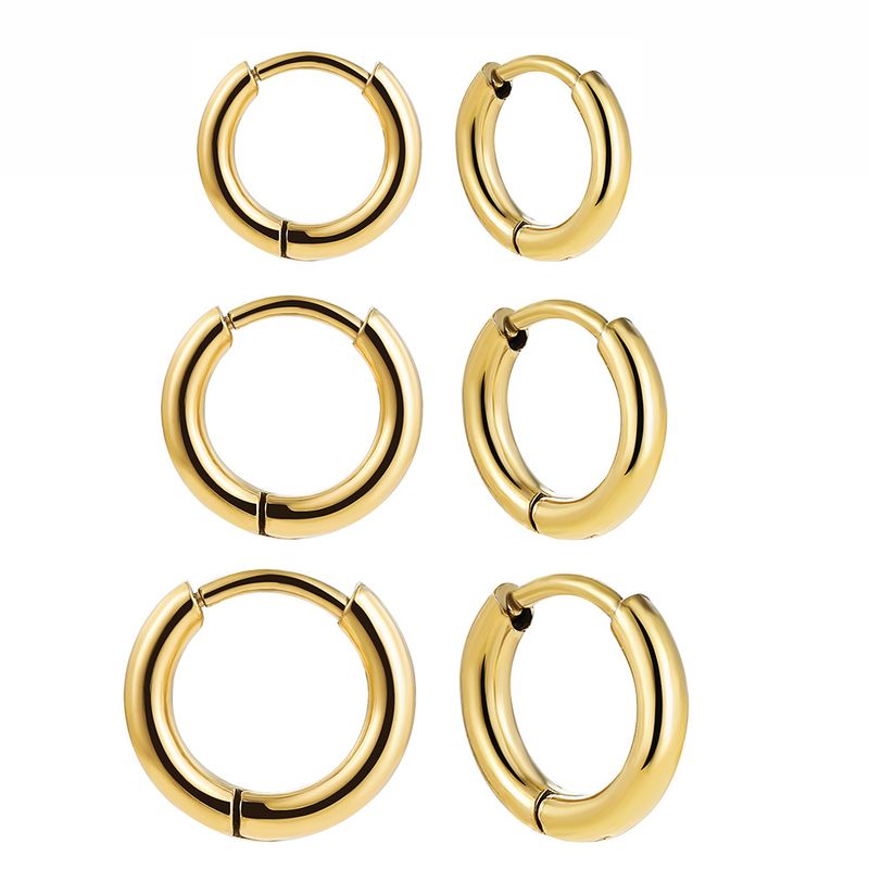 Sieradenset voor dames Fashionr Supply Retro Fashion Eenvoudige roestvrijstalen oorbel Veelzijdige ronde hoepeloorbellen_voghion.com
