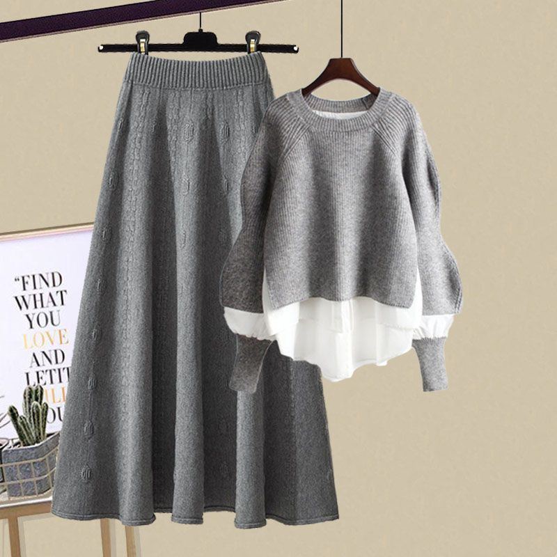 Damenbekleidung New Style Fashion Wear Western Style Loose Lazy Style Pullover Schlanker Rock Zweiteiliger Anzug_voghion.com