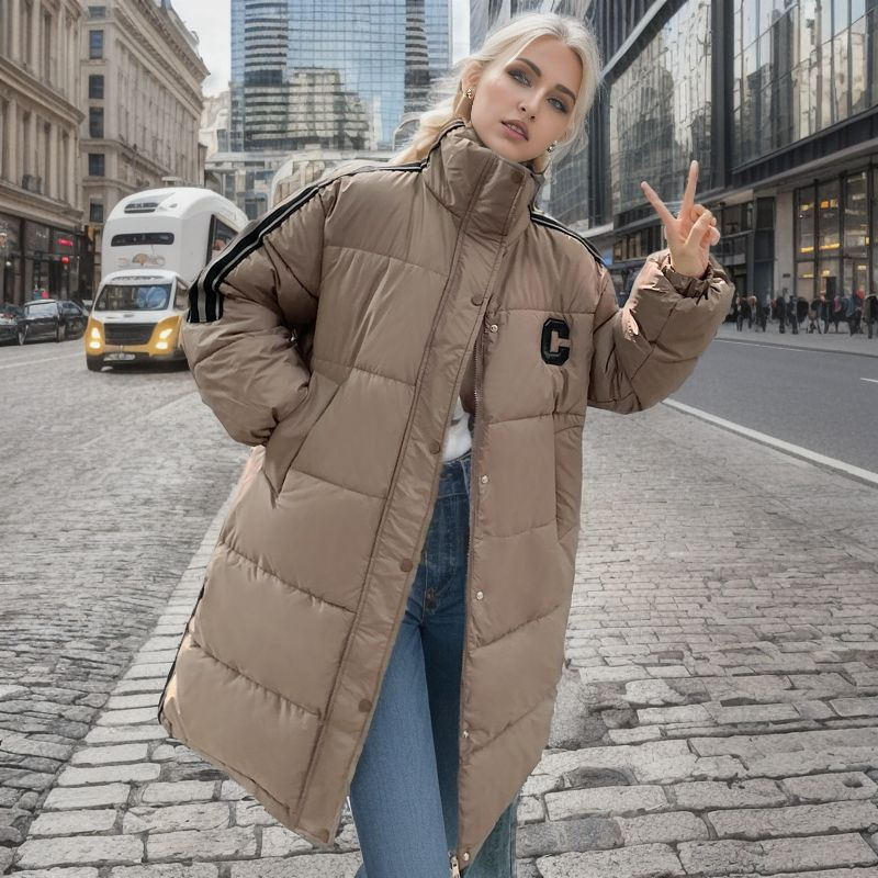 Veste longue en coton rembourré pour femme, version coréenne, chaude, manteau en coton rembourré, veste décontractée en coton rembourré_voghion.com