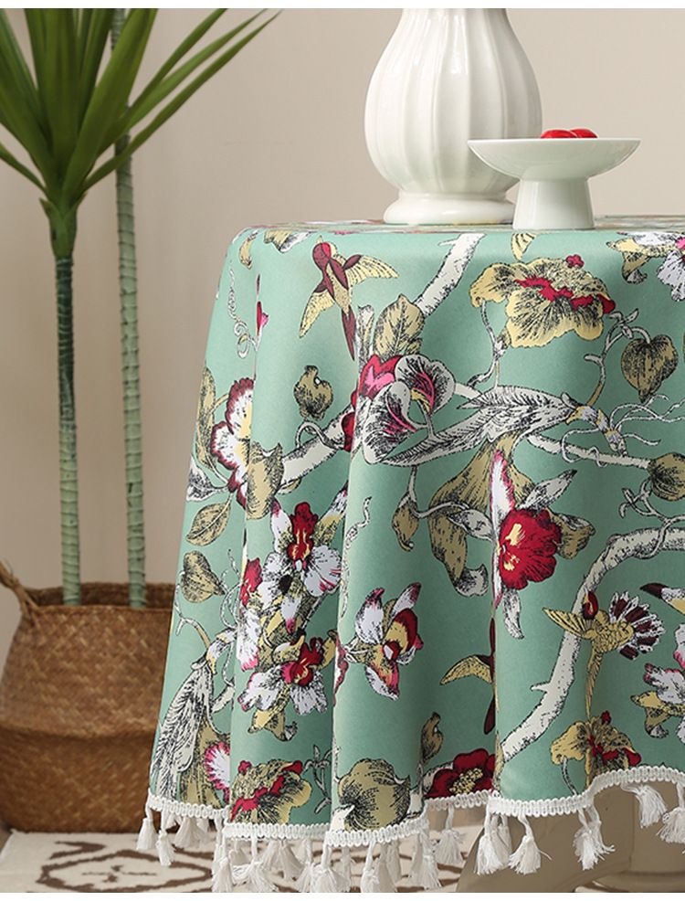 Nappe classique en polyester à motif floral – Rectangulaire et ronde résistante à la chaleur pour table à manger et table basse_voghion.com