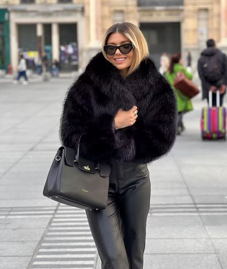 Damenbekleidung Faux Fox Pelzmantel Damen Kurze Jacke Wintermode Warme Pelzoberbekleidung Mit Taschen Street Style Schwarz Mode Warmes Fell_voghion.com