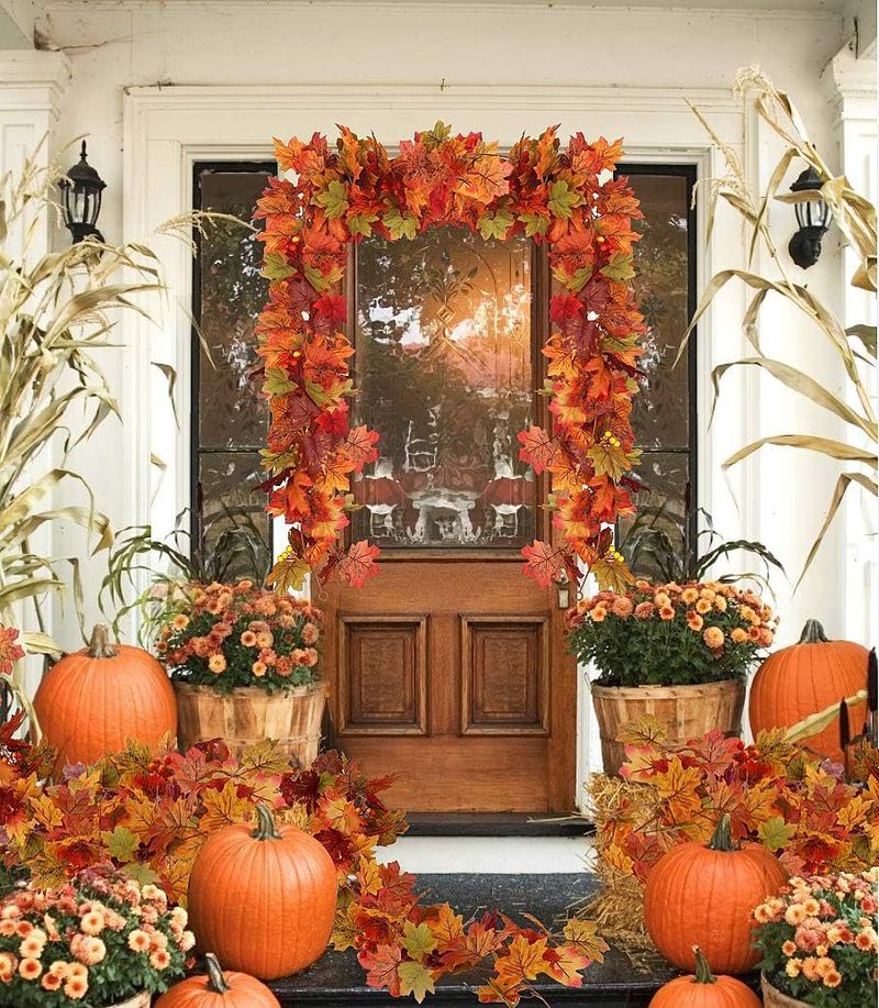Decorazione autunnale in rattan, foglia d'acero, 5,7 piedi, simulazione di vite appesa, foglia d'acero in rattan_voghion.com