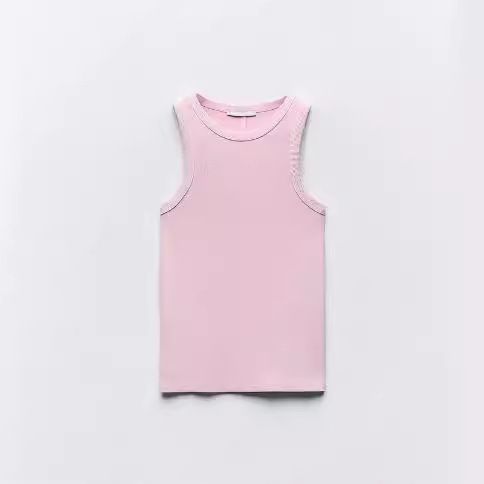 TAOP&ZA - Camiseta básica de primavera para mujer, estilo americano, con espalda nadadora y ribete de canalé lavado 3253301_voghion.com