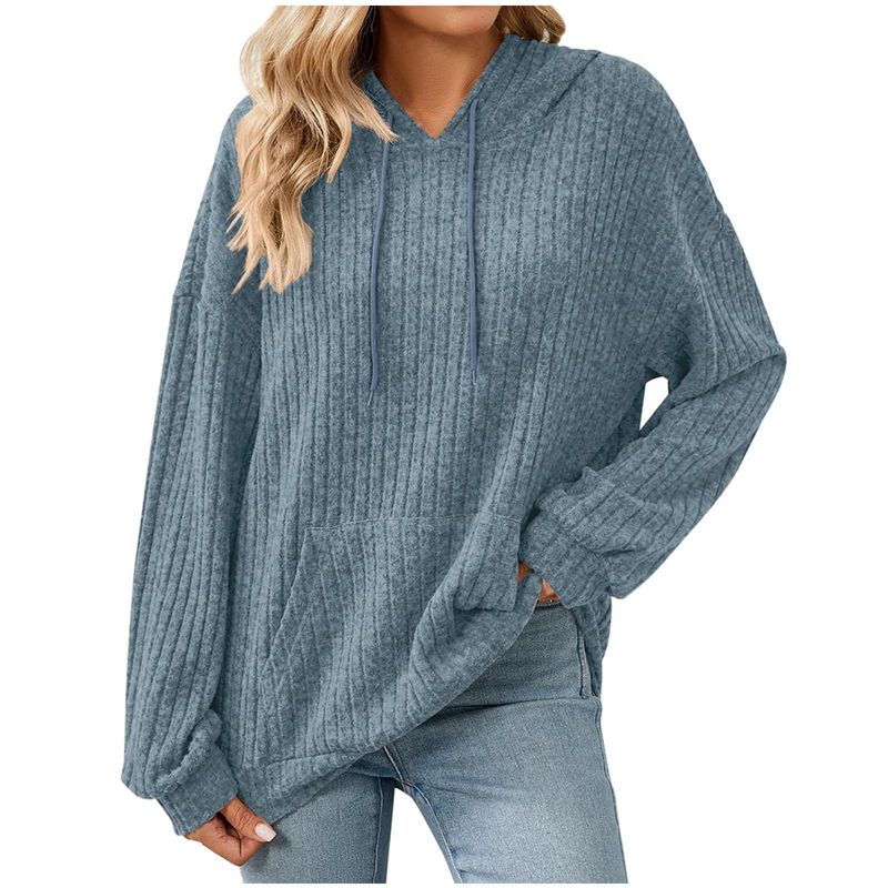 Felpa da donna con cappuccio e costine, nuova collezione autunno inverno 2025, tinta unita, manica lunga_voghion.com