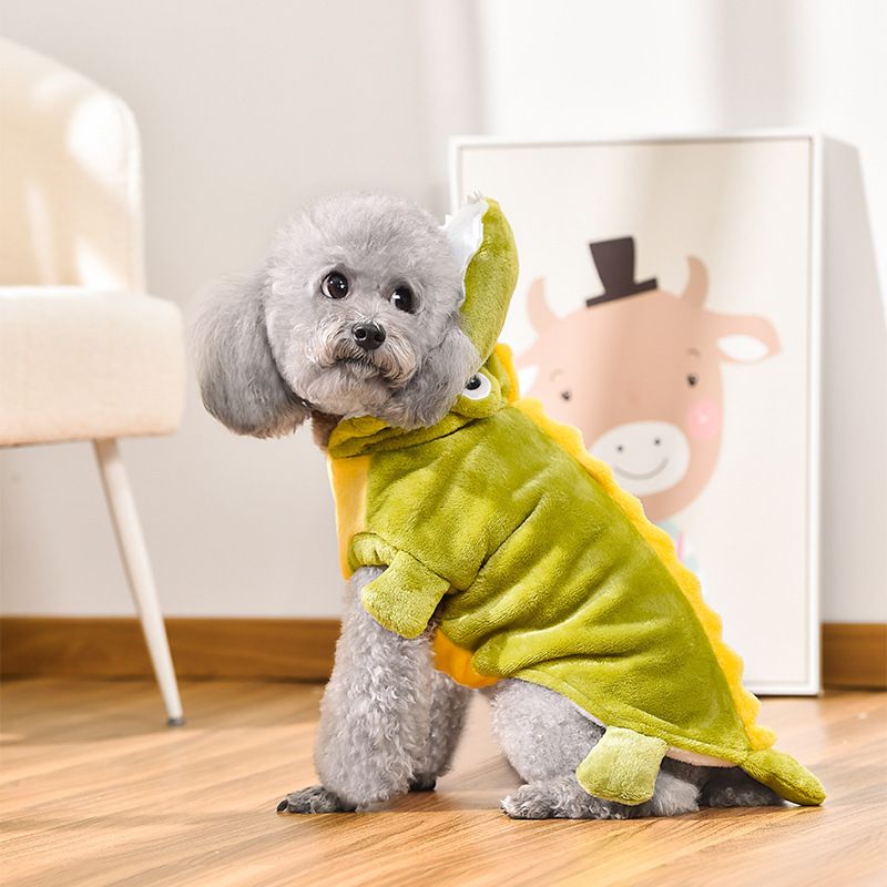 Felpa con cappuccio per cani di piccola e media taglia, con fodera in pile, per gatti, invernale e caldo, da trasformare in un dinosauro_voghion.com