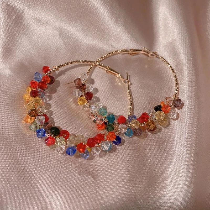 Minimalist Elegant Rice Bead Hoop New Design Sense Large Women's Atmosphere Earrings 1965_voghion.com