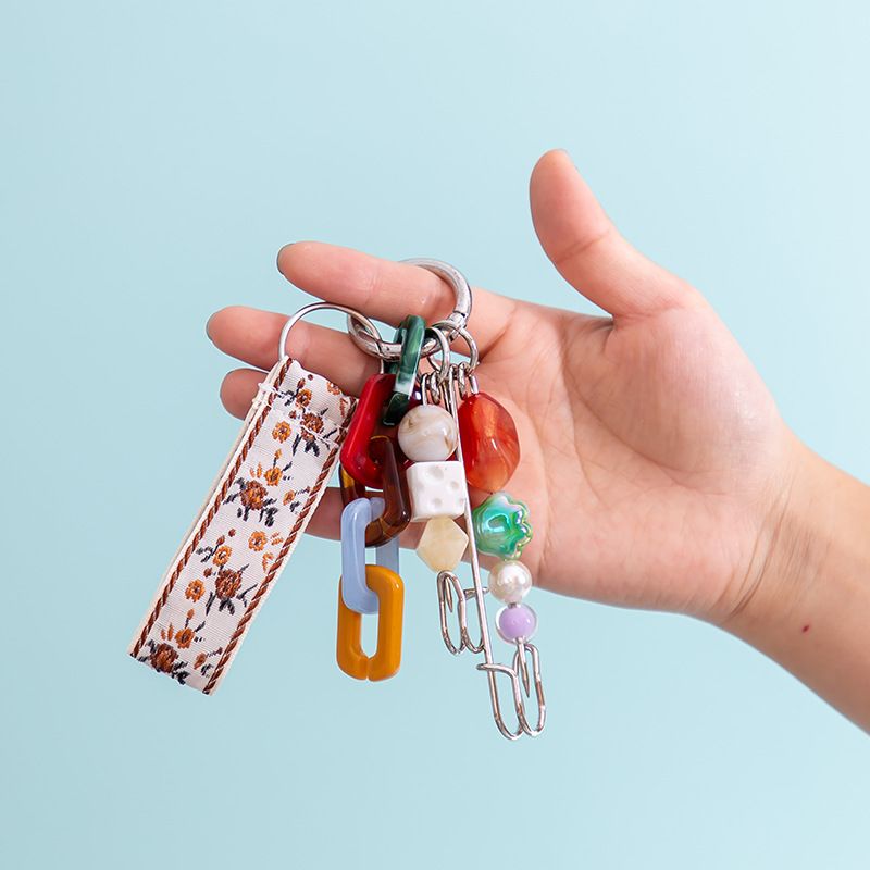 Brand New Macaron Beaded DIY Braided Rope Woven Belt Women's Mixed Keychain Bag Pendant B382_voghion.com