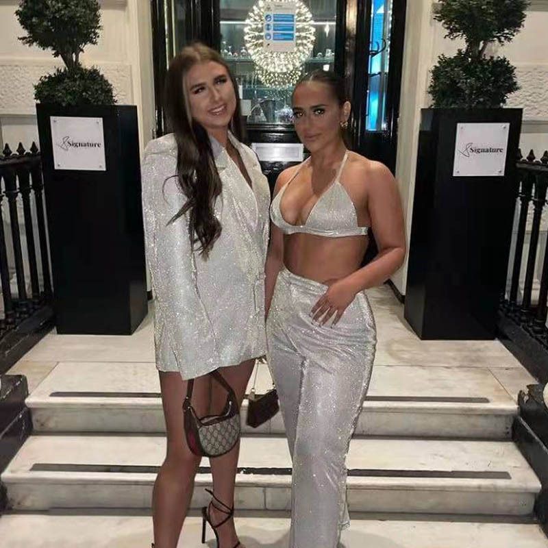 22 Frühlings- und Sommermode, glänzende Blazerjacke, Unterbekleidung, gerade Hose, Set 20220069_voghion.com