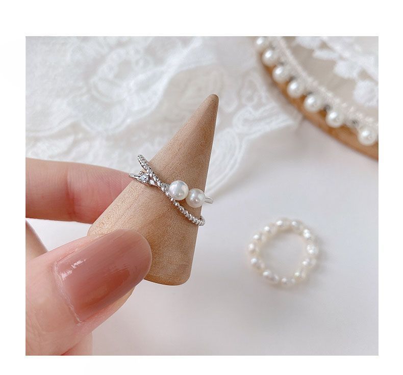 Anello con croce di perle per donna, alla moda, semplice, aperto, stile minimalista, leggero, di lusso, nicchia._voghion.com
