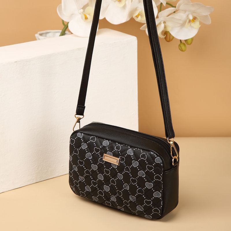 Borsa a tracolla da donna in materiale PU, semplice, alla moda, casual, adatta a tutti gli abbinamenti, con stampa d'amore e personalità._voghion.com
